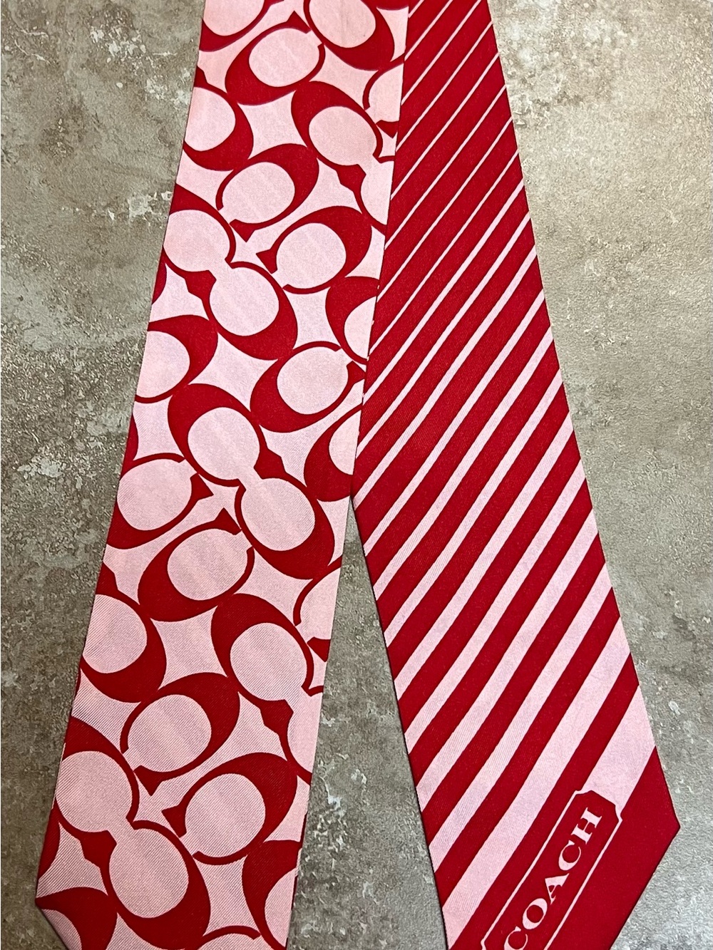Coach Red and Pink Patterned Silk Tie Scarf